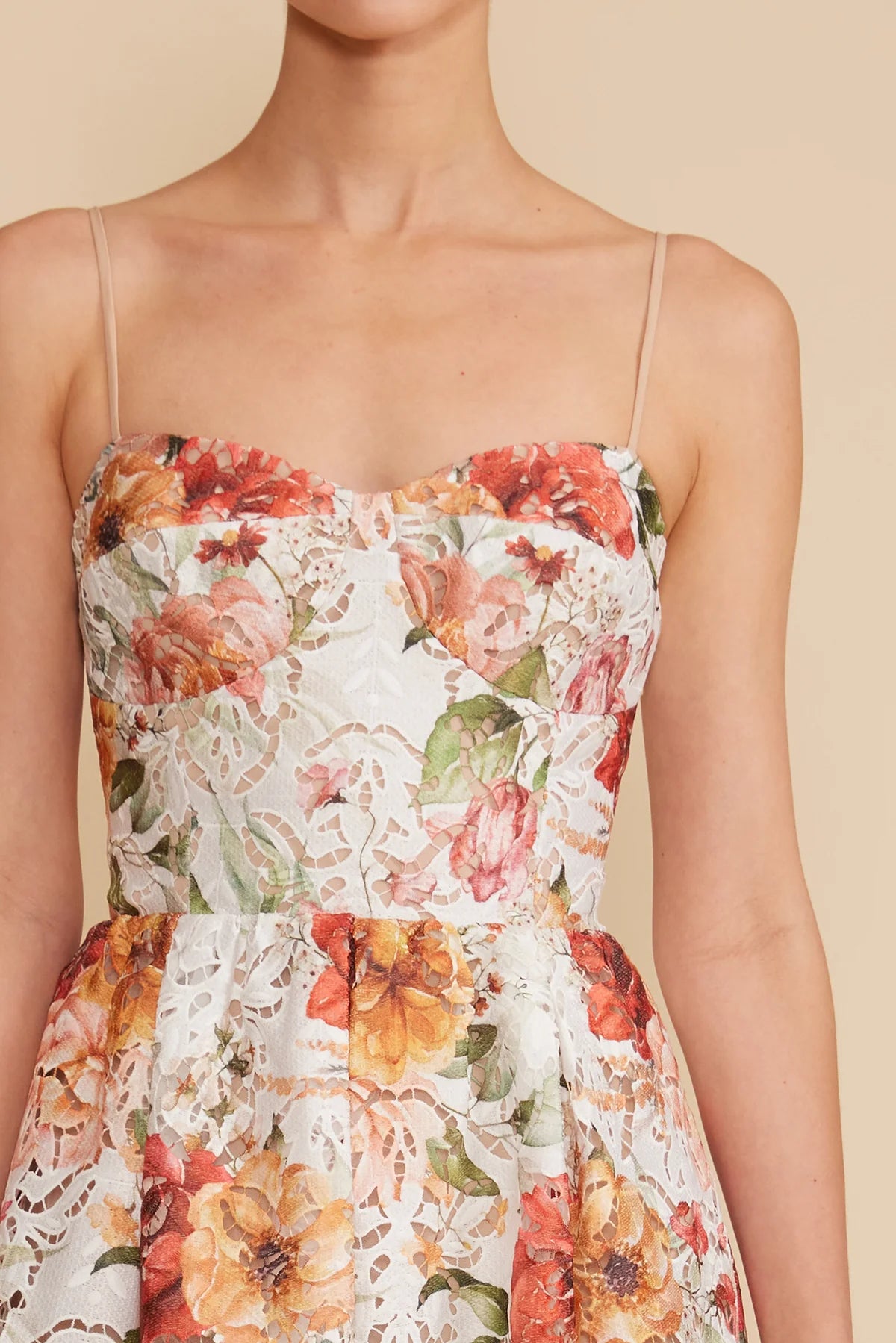 Close up look of the front top of the dress. 