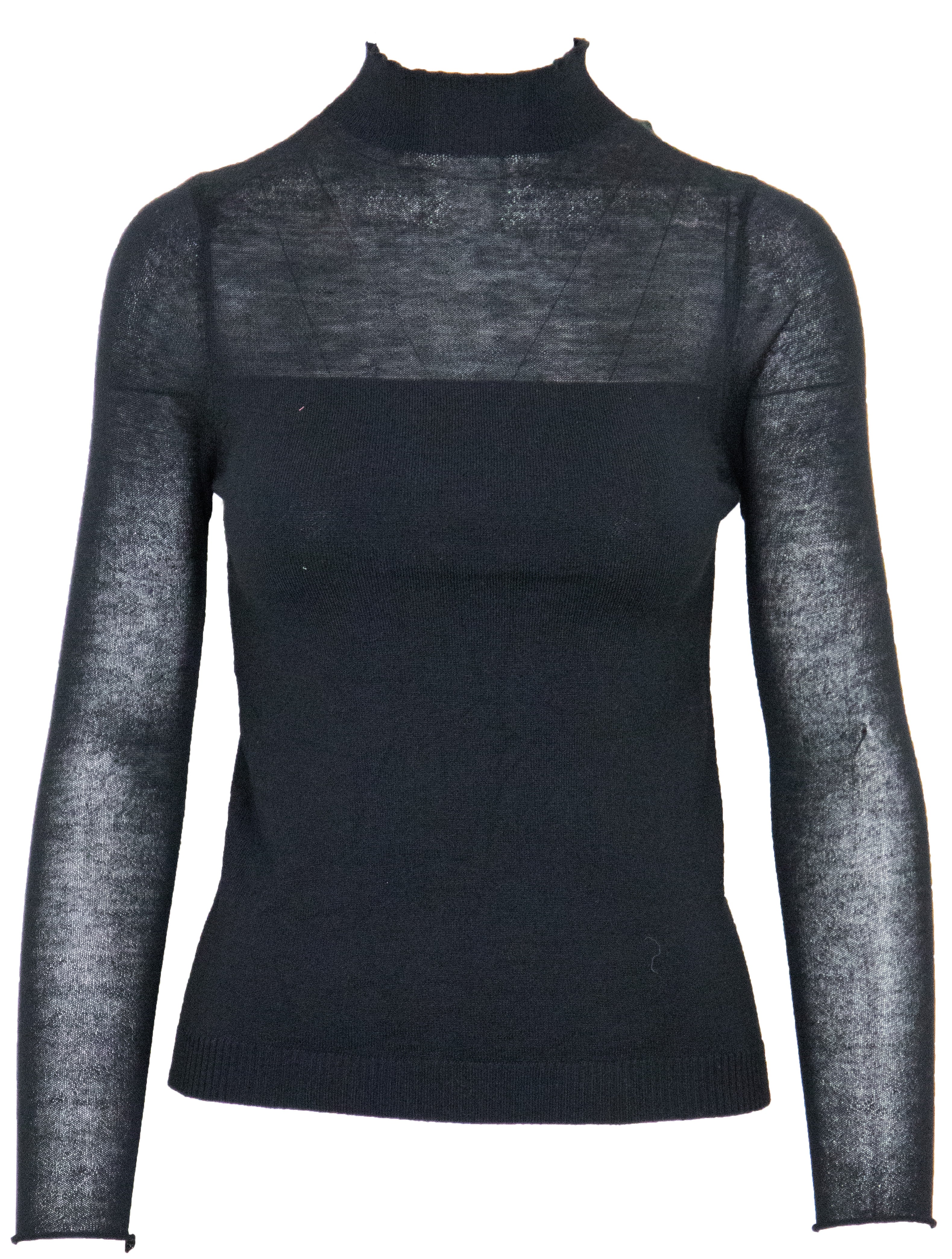 Elegant black turtleneck sweater featuring a unique gradient design with a soft knit texture and fitted silhouette, ideal for stylish layering.